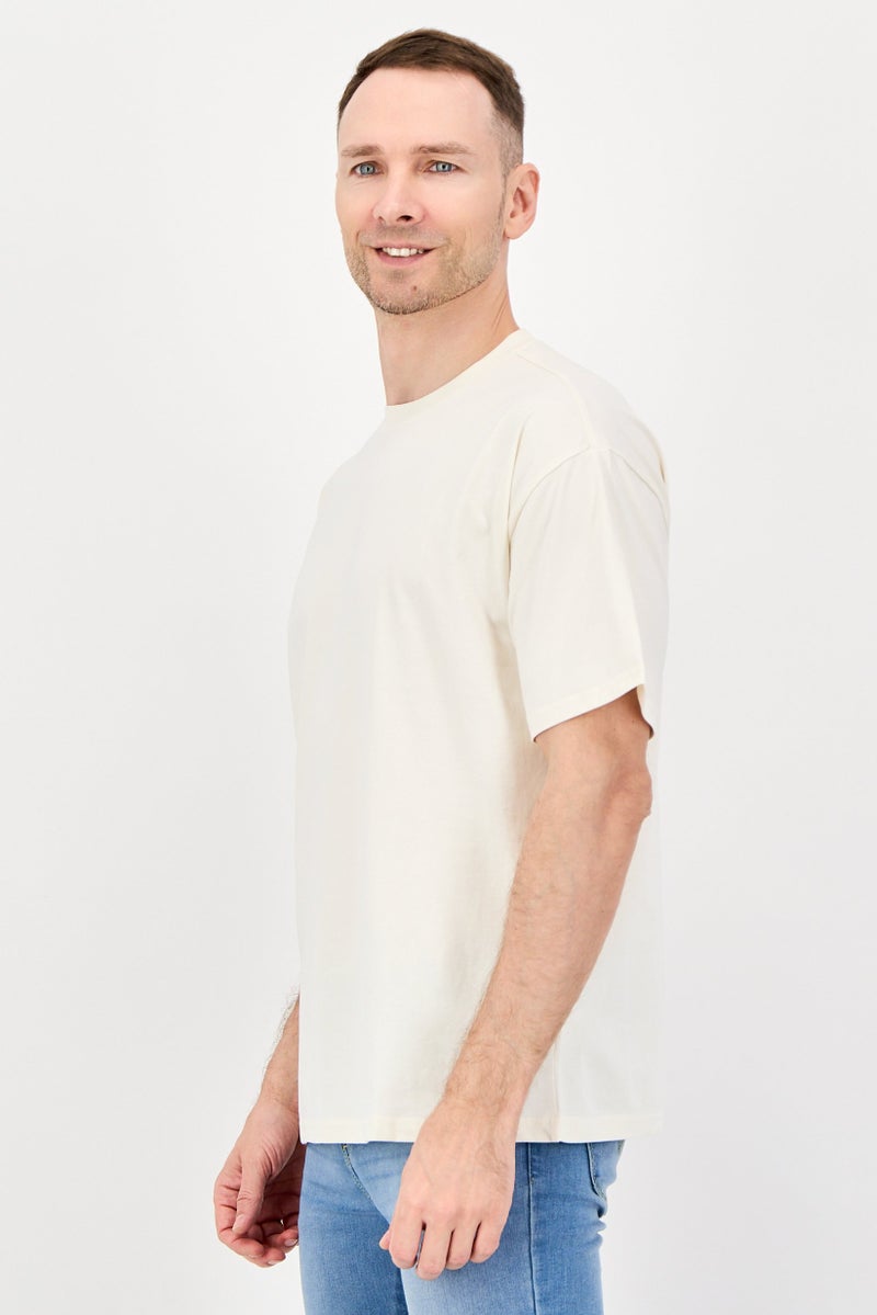 Fudo Men Crew Neck Solid Short Sleeve T-Shirt, Warm Ivory - Image 3